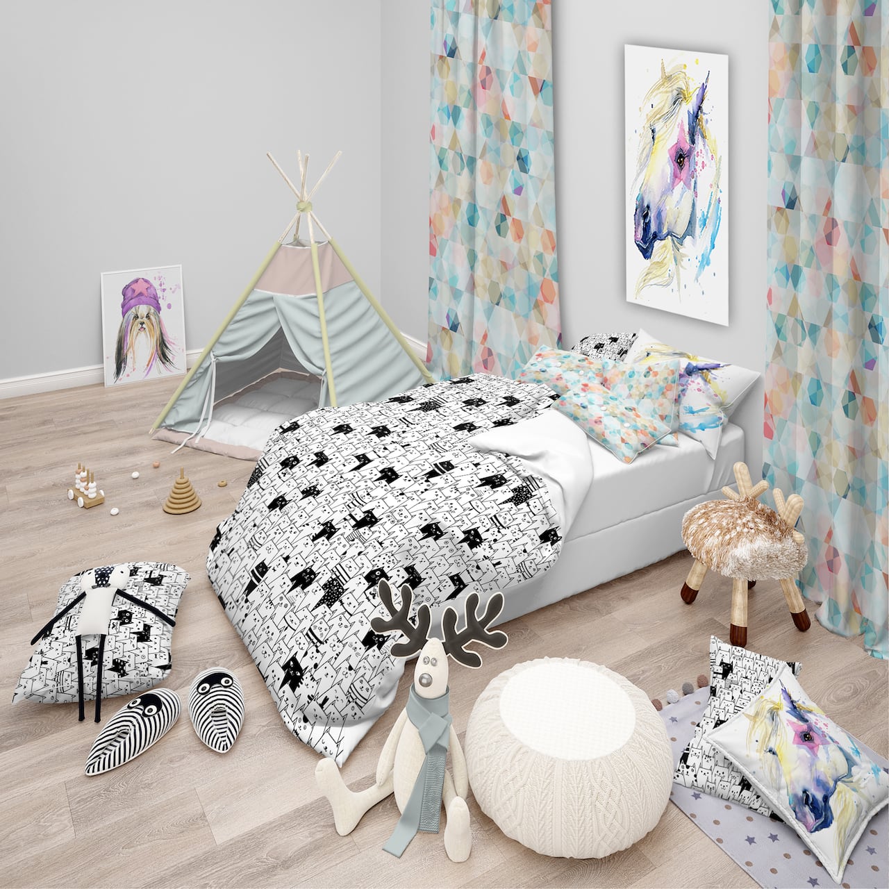 Designart 'Cats Pattern - Modern Teen Duvet Cover Set